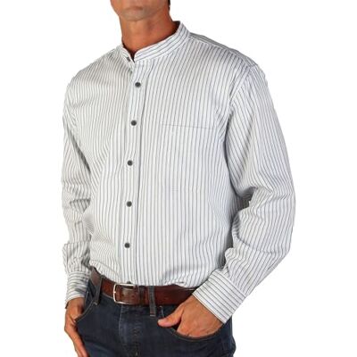 The Celtic Ranch Traditional Collarless Grandfather Shirt, Men's Long Sleeve Dress Shirt and Flannel Shirt, Blue/White Stripe, Large The Celtic Ranch Traditional Collarless Grandfather Shirt, Men's Long Sleeve Dress Shirt and Flannel Shirt, Blue/White Stripe, Large