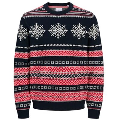 JACK & JONES Jjxmas Noel Knit Crew Neck, Sky Captain, XL JACK & JONES Jjxmas Noel Knit Crew Neck, Sky Captain, XL