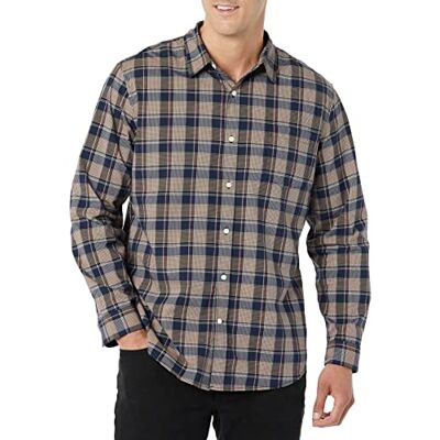 Amazon Essentials Men's Long-Sleeved Slim-Fit Stretch Poplin Shirt, Gold Navy Checked, XXL Amazon Essentials Men's Long-Sleeved Slim-Fit Stretch Poplin Shirt, Gold Navy Checked, XXL