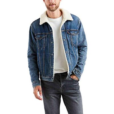 Levi's Men's Type 3 Sherpa Trucker Denim Jacket, Fable, S Levi's Men's Type 3 Sherpa Trucker Denim Jacket, Fable, S