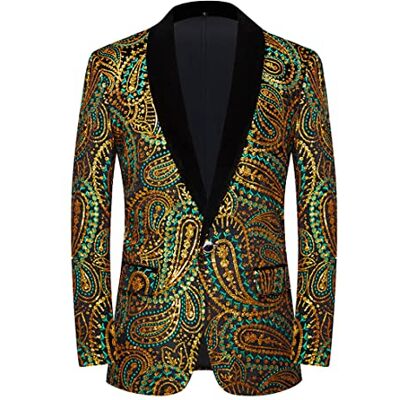 PYJTRL Men's Shiny Sequins Suit Jacket Classic Floral Suit Jacket Fashion,Suitable for Parties,Weddings,Banquets,Proms PYJTRL Men's Shiny Sequins Suit Jacket Classic Floral Suit Jacket Fashion,Suitable for Parties,Weddings,Banquets,Proms