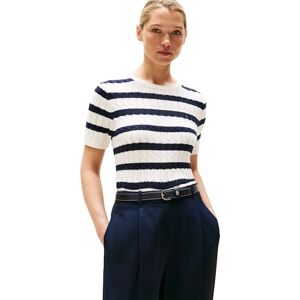 Tommy Hilfiger Women’s Short Sleeve Cable Knit Jumper, Multicolor (Ivory Silk/Dark Night Navy STP), XS Tommy Hilfiger Women’s Short Sleeve Cable Knit Jumper, Multicolor (Ivory Silk/Dark Night Navy STP), XS