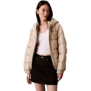 Calvin Klein Women’s Shine Puffer Jacket with Hood, Off-White (Island Fossil), L Calvin Klein Women’s Shine Puffer Jacket with Hood, Off-White (Island Fossil), L