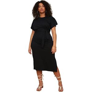 Trendyol FeMan Plus Size Midi Jersey Dress Regular fit Knit Plus Size Dress Black Trendyol FeMan Plus Size Midi Jersey Dress Regular fit Knit Plus Size Dress Black