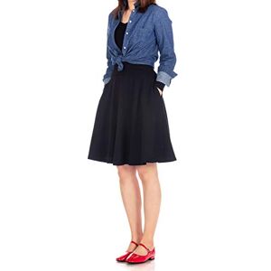 Dani's Choice High-Waisted Cotton Blend Skirt with Pockets Knee Length A-line Flare for Business and Casual Wear, with Pockets Black, XS Dani's Choice High-Waisted Cotton Blend Skirt with Pockets Knee Length A-line Flare for Business and Casual Wear, with Pockets Black, XS