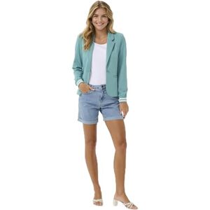Kaffe Women's Blazer Single Breasted Notch Lapel Slim Fit Rib Knit Cuffs, Teal/Grey-Chalk Stripe, S Kaffe Women's Blazer Single Breasted Notch Lapel Slim Fit Rib Knit Cuffs, Teal/Grey-Chalk Stripe, S