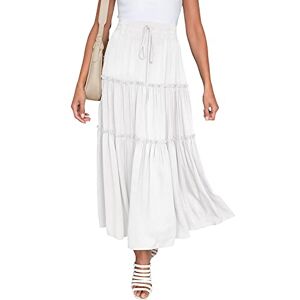 NASHALYLY Women's Chiffon Elastic High Waist Pleated A-Line Flared Maxi Skirts, White, Large NASHALYLY Women's Chiffon Elastic High Waist Pleated A-Line Flared Maxi Skirts, White, Large