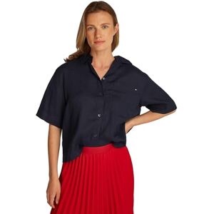 Tommy Hilfiger Women’s Short Sleeve Relaxed Fit Linen Shirt, Blue (Dark Night Navy), 16 Tommy Hilfiger Women’s Short Sleeve Relaxed Fit Linen Shirt, Blue (Dark Night Navy), 16