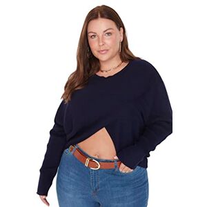 Trendyol Women's V-Neck Plain Regular Plus Size Sweater Sweatshirt, Navy Blue, 5XL Trendyol Women's V-Neck Plain Regular Plus Size Sweater Sweatshirt, Navy Blue, 5XL