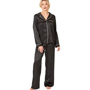 Indigo Sky Womens Astara Full Length Satin Pyjama With Contrast Piping, Ebony Black, 14-16 Indigo Sky Womens Astara Full Length Satin Pyjama With Contrast Piping, Ebony Black, 14-16