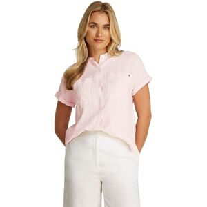 Tommy Hilfiger Women’s Short Sleeve Collarless Linen Blouse, Multicolor (Foggy Pink STP), 8 Tommy Hilfiger Women’s Short Sleeve Collarless Linen Blouse, Multicolor (Foggy Pink STP), 8