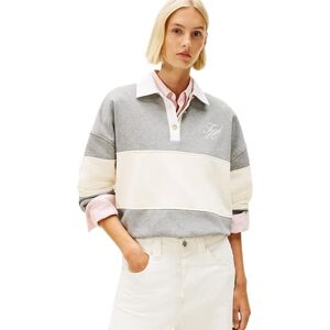 Tommy Hilfiger Women's GOLD BTN RUGBY FLEECE SWTSRT WW0WW48785 Pullover Sweatshirt, GREY (Med Heather Grey), L Tommy Hilfiger Women's GOLD BTN RUGBY FLEECE SWTSRT WW0WW48785 Pullover Sweatshirt, GREY (Med Heather Grey), L