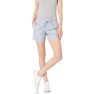 Amazon Essentials Women's 5” (13 cm) Inseam Drawstring Linen Blend Shorts (Available in Plus Size), Blue White Stripes, L Amazon Essentials Women's 5” (13 cm) Inseam Drawstring Linen Blend Shorts (Available in Plus Size), Blue White Stripes, L