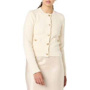 The Drop Janice Gold Button Fitted Sweater Cardigan, Whisper White, M The Drop Janice Gold Button Fitted Sweater Cardigan, Whisper White, M
