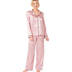 Indigo Sky Womens Astara Full Length Satin Pyjama With Contrast Piping, Crepe Pink, 10-12 Indigo Sky Womens Astara Full Length Satin Pyjama With Contrast Piping, Crepe Pink, 10-12