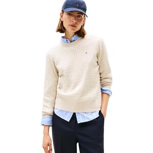 Tommy Hilfiger Women’s Fine Cable Knit Jumper, Beige (HTR Oatmeal Gs Tipping), L Tommy Hilfiger Women’s Fine Cable Knit Jumper, Beige (HTR Oatmeal Gs Tipping), L