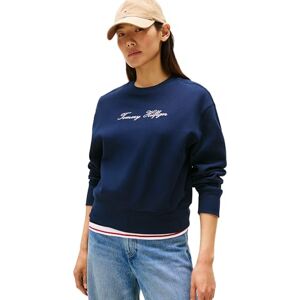 Tommy Hilfiger Women’s Round Neck Lurex Script Sweatshirt, Blue (Dark Night Navy), XXL Tommy Hilfiger Women’s Round Neck Lurex Script Sweatshirt, Blue (Dark Night Navy), XXL