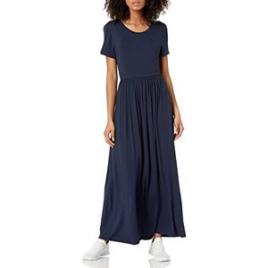 Amazon Essentials Women's Fit and Flare Short Sleeve Waisted Maxi Dress (Available in Plus Size), Navy, L Amazon Essentials Women's Fit and Flare Short Sleeve Waisted Maxi Dress (Available in Plus Size), Navy, L