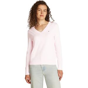Tommy Hilfiger Women's V-Neck Jersey Jumper, Pink (Light Pink), XXS Tommy Hilfiger Women's V-Neck Jersey Jumper, Pink (Light Pink), XXS