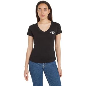 Calvin Klein Jeans Women's 2 Pack Short Sleeve V-Neck Monologo T-Shirts, Black (Ck Black/Bright White), XS Calvin Klein Jeans Women's 2 Pack Short Sleeve V-Neck Monologo T-Shirts, Black (Ck Black/Bright White), XS