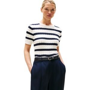 Tommy Hilfiger Women’s Short Sleeve Cable Knit Jumper, Multicolor (Ivory Silk/Dark Night Navy STP), XXL Tommy Hilfiger Women’s Short Sleeve Cable Knit Jumper, Multicolor (Ivory Silk/Dark Night Navy STP), XXL