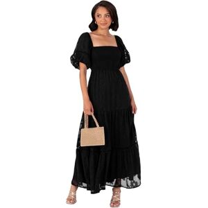 Lovedrobe Women's Maxi Ladies Square Neckline Puff Sleeve Tiered Hem Floral Chiffon Shirred A-line Tie Back Milkmaid Dress, Black, 14 Lovedrobe Women's Maxi Ladies Square Neckline Puff Sleeve Tiered Hem Floral Chiffon Shirred A-line Tie Back Milkmaid Dress, Black, 14