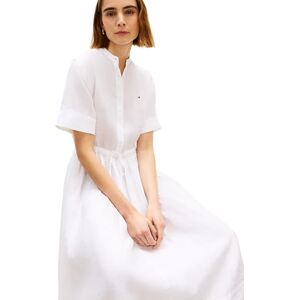 Tommy Hilfiger Women's Ess Linen Midi Ss Shirt Dress WW0WW49633, White, S Tommy Hilfiger Women's Ess Linen Midi Ss Shirt Dress WW0WW49633, White, S