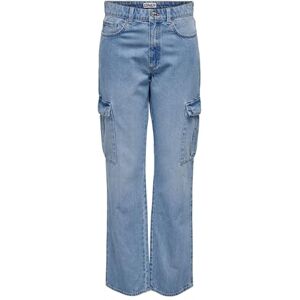 ONLY Women's ONLRILEY HW STR Cargo DNM PIM875 NOOS Cargo Pants, Light Blue Denim, ONLY Women's ONLRILEY HW STR Cargo DNM PIM875 NOOS Cargo Pants, Light Blue Denim,