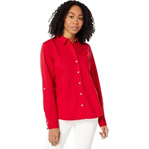Tommy Hilfiger Women's Classic Long Sleeve Roll Tab Button Down Shirt (Standard and Plus Size), Scarlet 01, Extra Large Tommy Hilfiger Women's Classic Long Sleeve Roll Tab Button Down Shirt (Standard and Plus Size), Scarlet 01, Extra Large