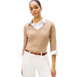 Tommy Hilfiger Women’s Soft Wool V-Neck Jumper, Beige (Safari Canvas Heather), XXL Tommy Hilfiger Women’s Soft Wool V-Neck Jumper, Beige (Safari Canvas Heather), XXL