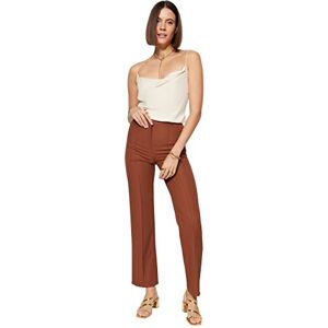 Trendyol Woman Basics High Waist Straight Leg Straight Pants Brown Trendyol Woman Basics High Waist Straight Leg Straight Pants Brown