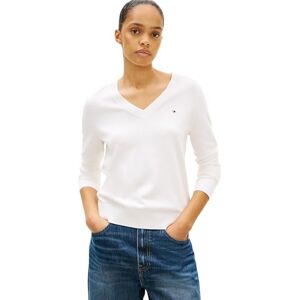 Tommy Hilfiger Women’s Cotton Jersey Stitch V-Neck Jumper, White (Ecru), 3XL Tommy Hilfiger Women’s Cotton Jersey Stitch V-Neck Jumper, White (Ecru), 3XL