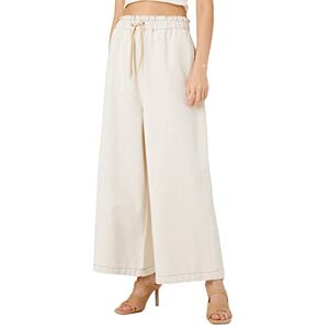 Koton Women's Elastic Waist Denim Trousers Crop Wide Leg Sandra Jeans Casual Pants, Off White (001), 14 Koton Women's Elastic Waist Denim Trousers Crop Wide Leg Sandra Jeans Casual Pants, Off White (001), 14