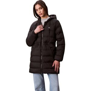 Calvin Klein Women’s Lightweight Logo Mid Length Down Coat with Hood, Black (Black), L Calvin Klein Women’s Lightweight Logo Mid Length Down Coat with Hood, Black (Black), L