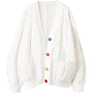 ebossy Women’s Cardigan, Long-Sleeved, Ribbed Knit, Open Front, V Neck, Buttons and Embroidery, Wool Blend, Z-White, M ebossy Women’s Cardigan, Long-Sleeved, Ribbed Knit, Open Front, V Neck, Buttons and Embroidery, Wool Blend, Z-White, M