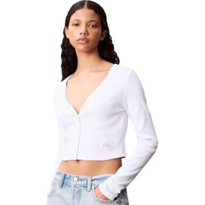 Calvin Klein Women’s Woven Label Ribbed Cardigan with Button Placket, White (Brilliant White), 3XS Calvin Klein Women’s Woven Label Ribbed Cardigan with Button Placket, White (Brilliant White), 3XS