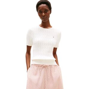 Tommy Hilfiger Women’s Short Sleeve Cable Knit Jumper, White (Ivory Silk), XL Tommy Hilfiger Women’s Short Sleeve Cable Knit Jumper, White (Ivory Silk), XL