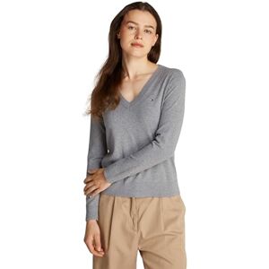 Tommy Hilfiger Women's V-Neck Jersey Jumper, Grey (Mid Grey Heather), XXS Tommy Hilfiger Women's V-Neck Jersey Jumper, Grey (Mid Grey Heather), XXS