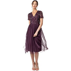 Maya Deluxe Women's Embellished Midi Evening for Women Ladies V Neckline with Short Sleeve Prom We Bridesmaid Dress, Berry, 14 UK Maya Deluxe Women's Embellished Midi Evening for Women Ladies V Neckline with Short Sleeve Prom We Bridesmaid Dress, Berry, 14 UK