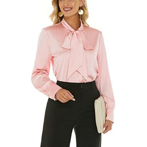 ANNA&CHRIS Escalier Women's Silk Blouse Bow Tie Neck Long Sleeve Satin Button Down Shirt Casual Office Blouse Top, Pink, Medium ANNA&CHRIS Escalier Women's Silk Blouse Bow Tie Neck Long Sleeve Satin Button Down Shirt Casual Office Blouse Top, Pink, Medium