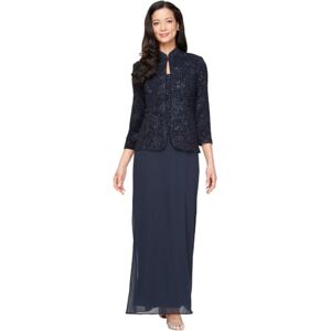 Alex Evenings Women's Long Dress with Mandarin Neckline Jacket (Regular Petite Plus) Special Occasion, Navy, 18 Alex Evenings Women's Long Dress with Mandarin Neckline Jacket (Regular Petite Plus) Special Occasion, Navy, 18