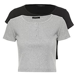 Trendyol Women Fitted Basic Crew Neck Knit Blouse Black-Grey Trendyol Women Fitted Basic Crew Neck Knit Blouse Black-Grey