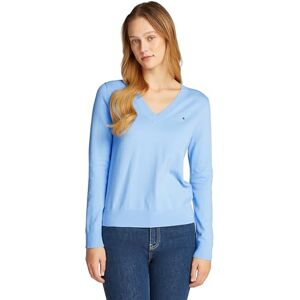 Tommy Hilfiger Women's V-Neck Jersey Jumper, Blue (Vessel Blue), XXS Tommy Hilfiger Women's V-Neck Jersey Jumper, Blue (Vessel Blue), XXS