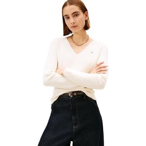 Tommy Hilfiger Women’s Fine Knit V-Neck Jumper, Off-White (Ivory Petal), 3XL Tommy Hilfiger Women’s Fine Knit V-Neck Jumper, Off-White (Ivory Petal), 3XL