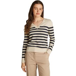 Tommy Hilfiger Women's V-Neck Jersey Jumper, Multicolor (Her STP Dark Night Navy/Country Iv), XS Tommy Hilfiger Women's V-Neck Jersey Jumper, Multicolor (Her STP Dark Night Navy/Country Iv), XS