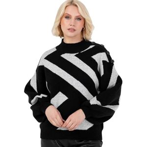 Lovedrobe Women's Jumper Ladies High Neck Long Balloon Sleeve Sweater Geometric Jacquard Button Detail Casual Knitwear Pullover, Black 24-26 Lovedrobe Women's Jumper Ladies High Neck Long Balloon Sleeve Sweater Geometric Jacquard Button Detail Casual Knitwear Pullover, Black 24-26