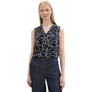 TOM TAILOR Women's Basic Blouse with Ruffle Detail on Collar, 36380 Abstract Navy Lines Design, 18 TOM TAILOR Women's Basic Blouse with Ruffle Detail on Collar, 36380 Abstract Navy Lines Design, 18