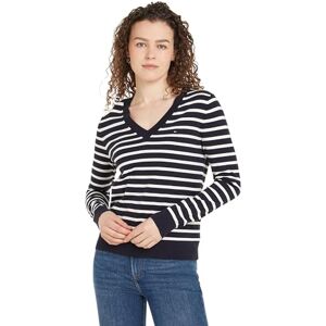 Tommy Hilfiger Women's V-Neck Jersey Jumper, Multicolor (Dark Night Navy/Ivory Petal STP), L Tommy Hilfiger Women's V-Neck Jersey Jumper, Multicolor (Dark Night Navy/Ivory Petal STP), L