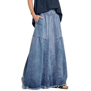 ebossy Women's Casual Elastic Waist Frayed Hem A-Line Distressed Hippie Long Maxi Denim Skirt Blue Large ebossy Women's Casual Elastic Waist Frayed Hem A-Line Distressed Hippie Long Maxi Denim Skirt Blue Large