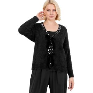 Lovedrobe Women's Cardigan Ladies Long Sleeve Pearl Embellished Velvet Bow Knitwear Smart Casual Office Wear Popper Buttons, Black 20-22 Lovedrobe Women's Cardigan Ladies Long Sleeve Pearl Embellished Velvet Bow Knitwear Smart Casual Office Wear Popper Buttons, Black 20-22